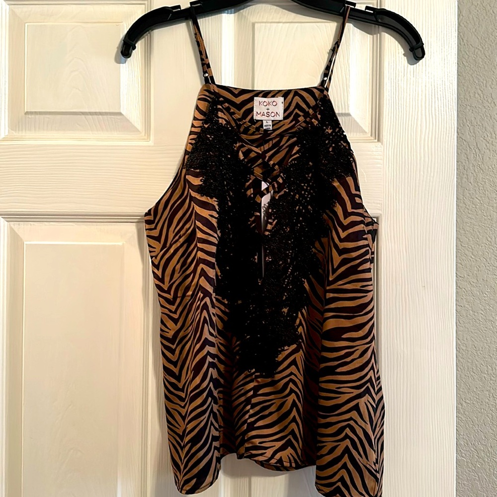 Zebra Print w/ black Lace and Lace Up Cami